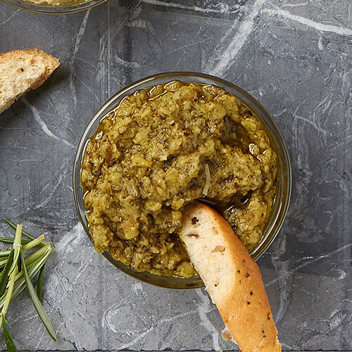 healthy vegetable Grilled Courgette Tapenade dip